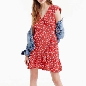 J. Crew Mercantile Sleeveless Floral Print V-Neck Mini Dress Size 0 Red/White